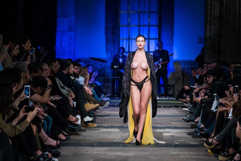 Naked fashion models on the catwalk