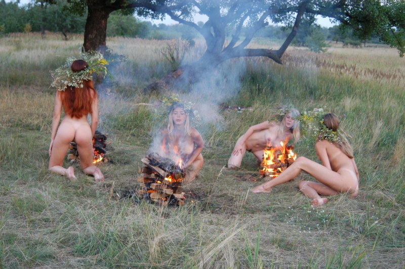 Night fire naked woman