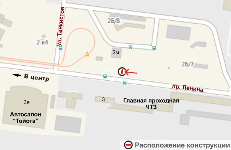 Map of the Tractorozavodsky district of Chelyabinsk with streets and houses