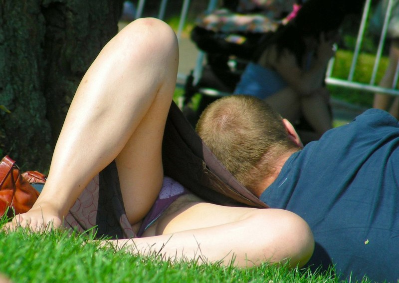 Spied in a park without panties