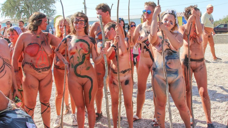 Colored naked nudists