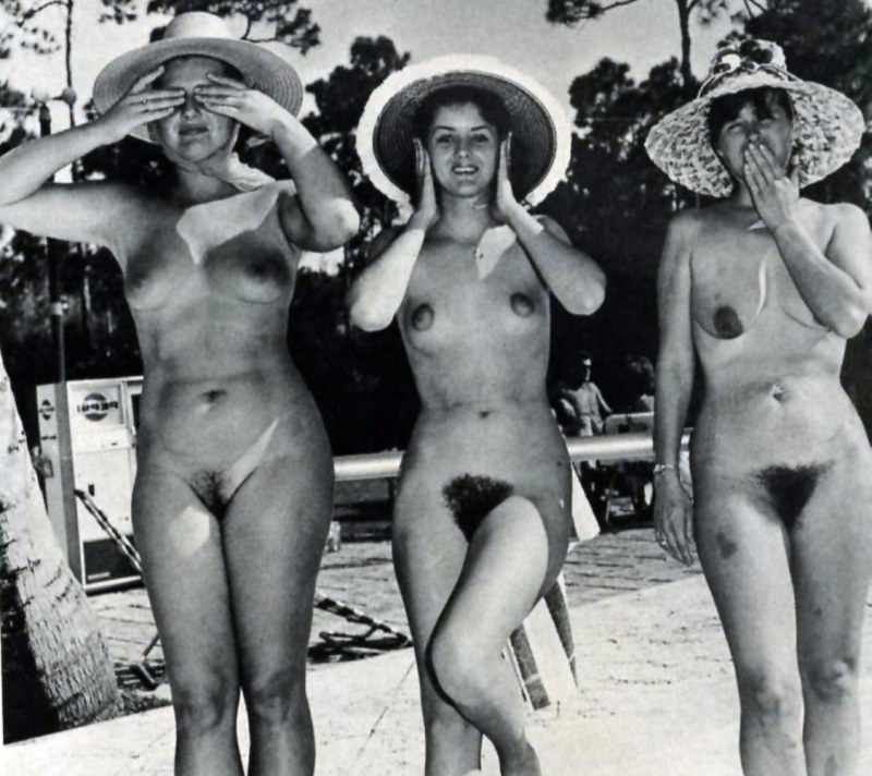 Naked women on the beach retro