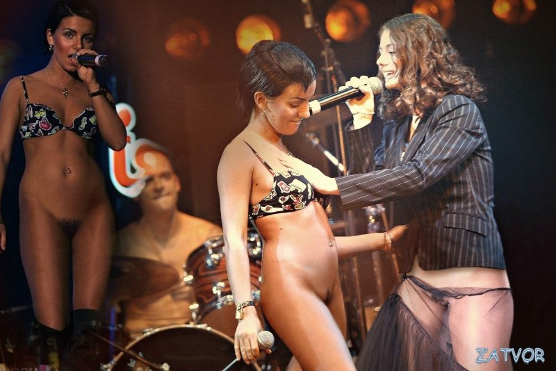 Naked performers on stage