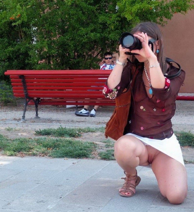 Panties under the skirt squat