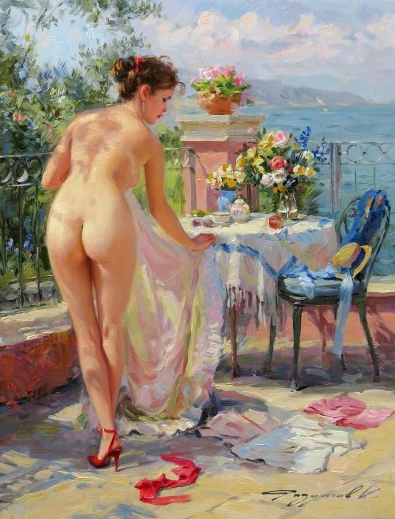 Konstantin Razumov nudging paintings