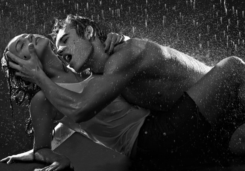 The girl is in the rain