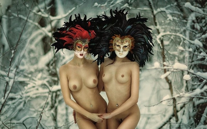Naked beauties in masks