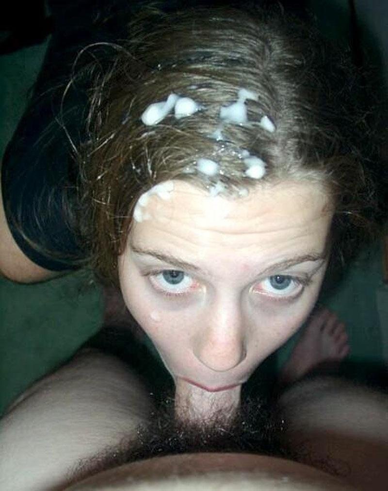 Cum on the hair of a brunette