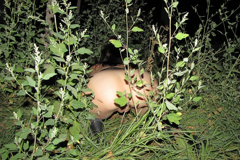 Naked beauty in the bushes