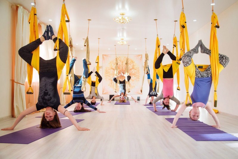 Anti -gravity yoga in hammocks