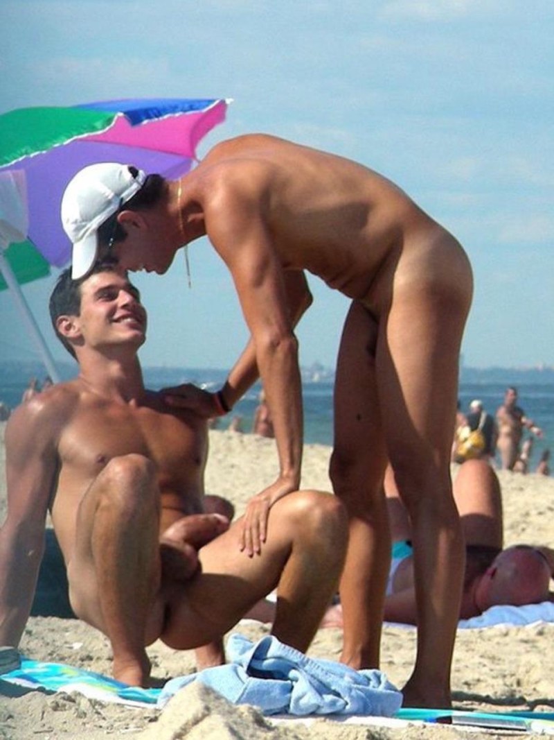 Guys on a nudist beach