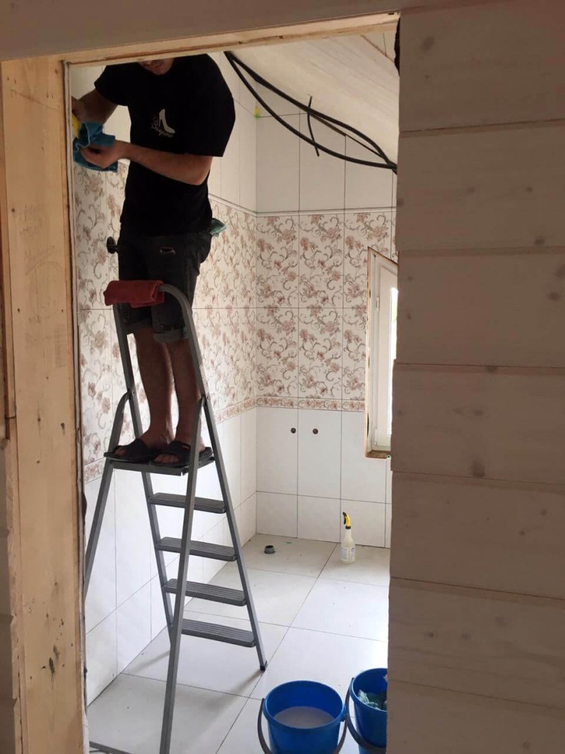 Man on a stepladder with a tree photo