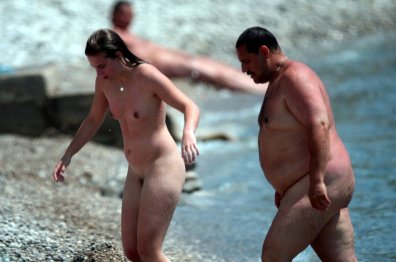 Daughter furtively examines Father Nude Bike Beach