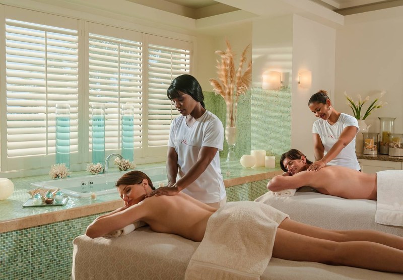 A woman relaxes with a man