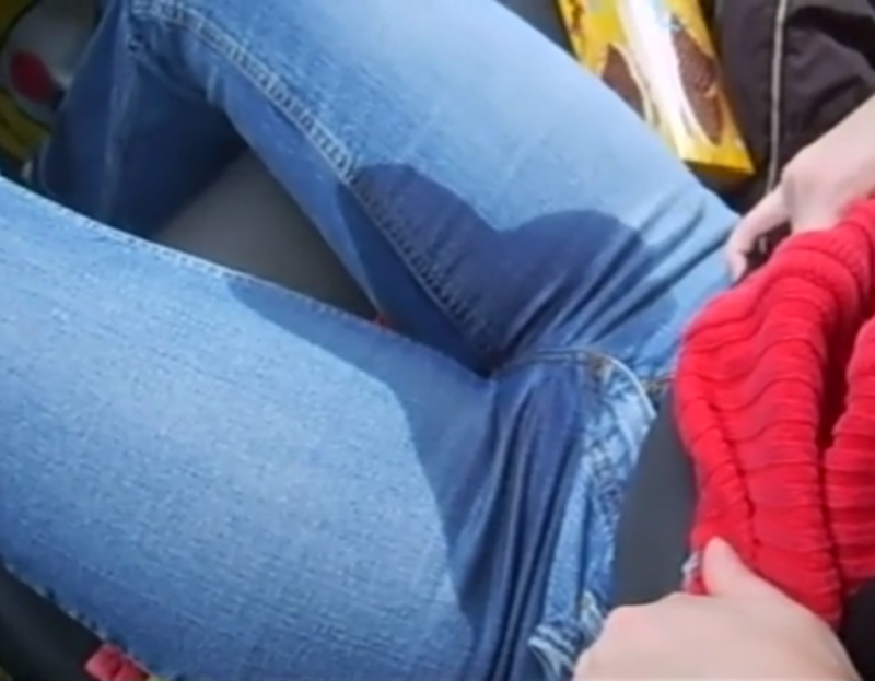 The girl lowered the jeans