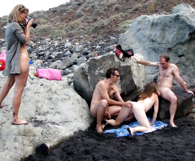 Naked family on the beach in Koktebel