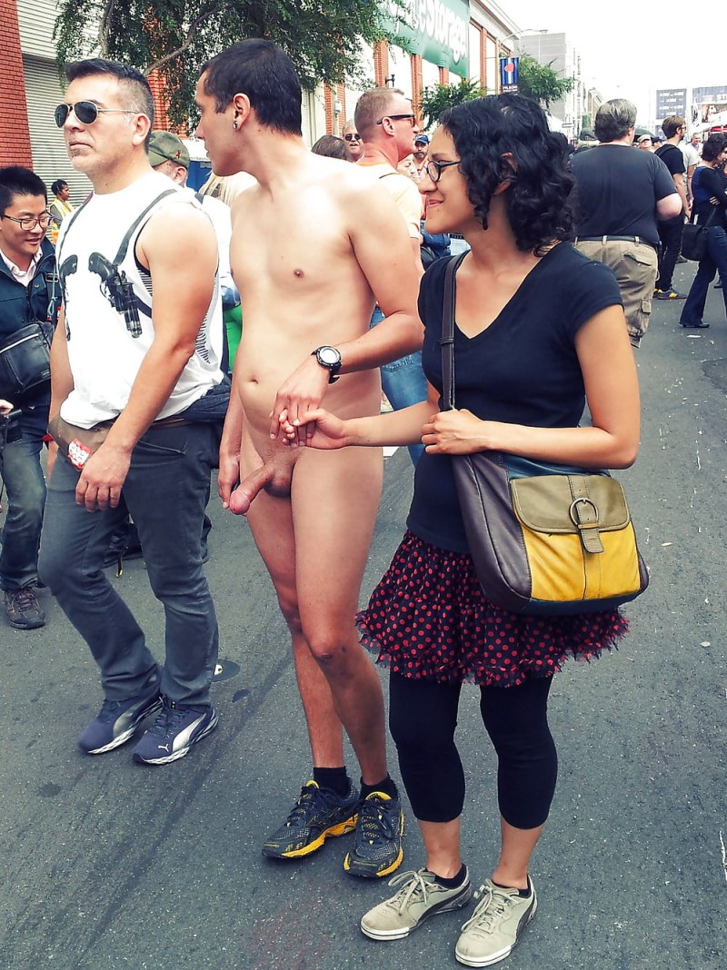 Naked among dressed in public