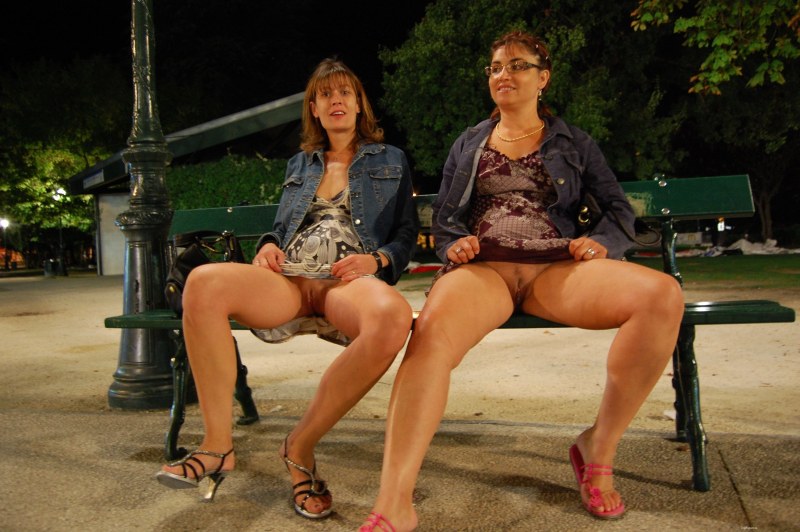 Girls without panties in the park