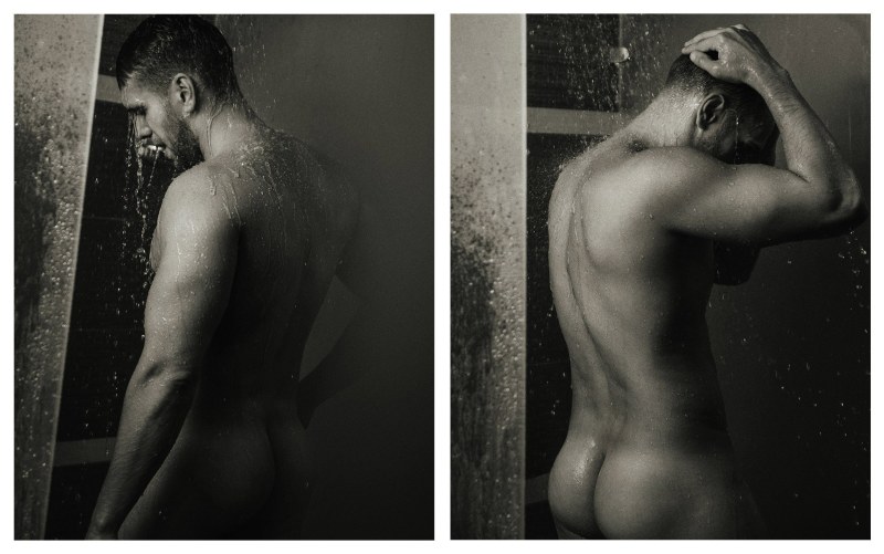 The photographer takes pictures of a bare guy