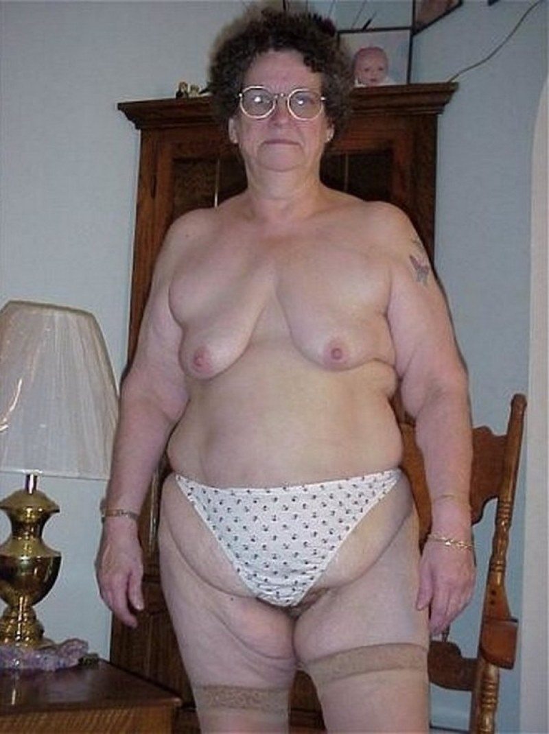 An elderly woman in erotic panties