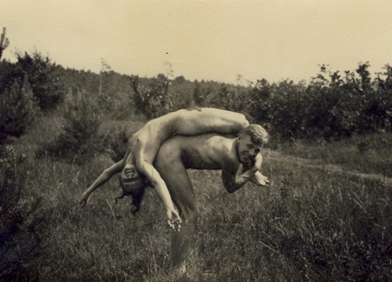 Naked women in the Retro pool