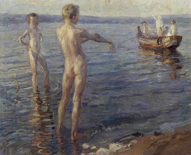 Men naked in water