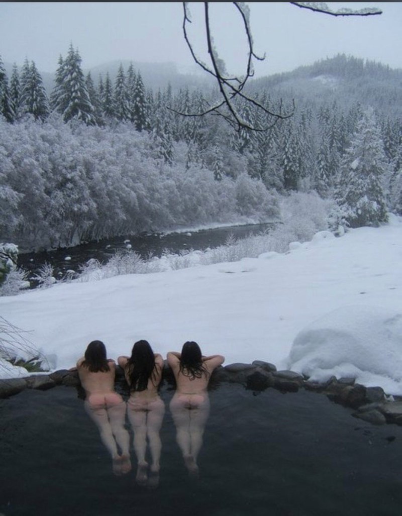 Naked in a hot source