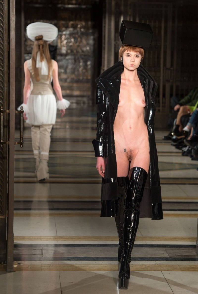 Naked fashion models on the catwalk