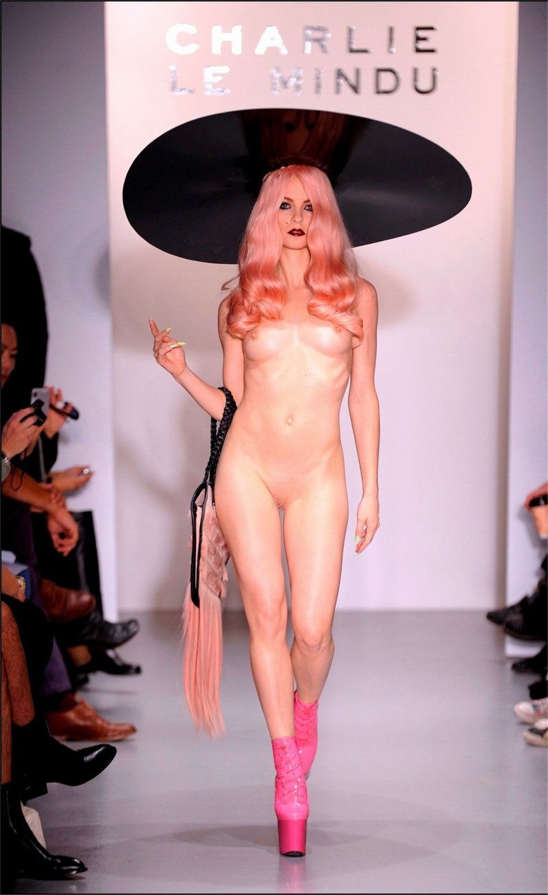 Thin naked models on the catwalk