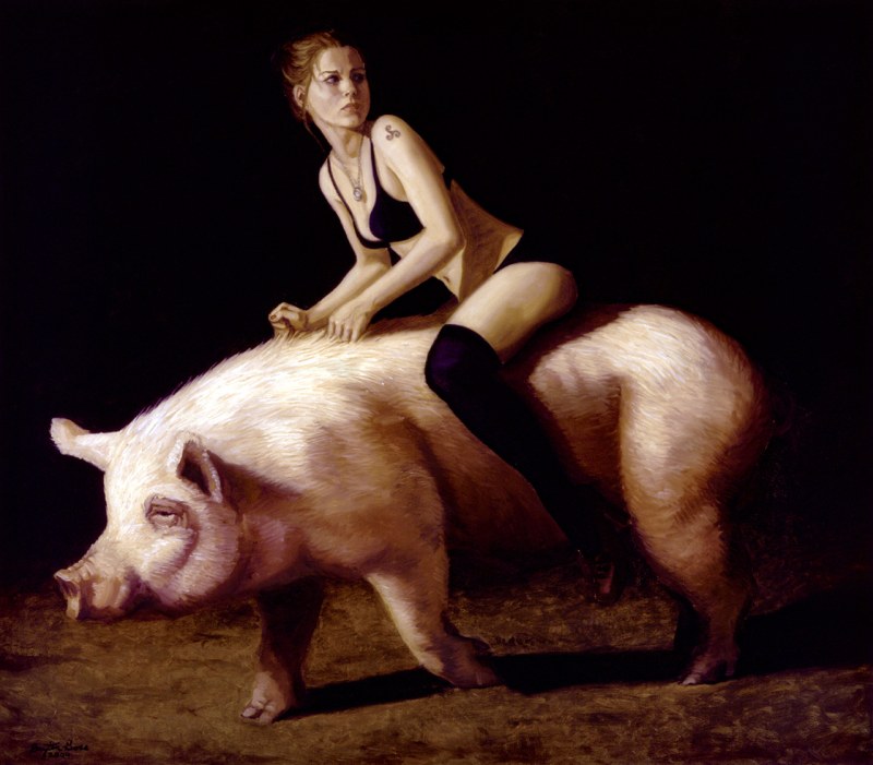 Girl riding a pig