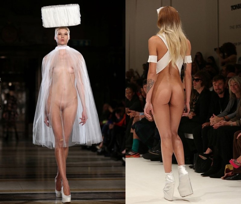Absolutely naked models on the catwalk