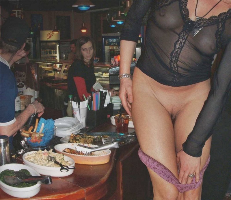 Wife without panties in a cafe