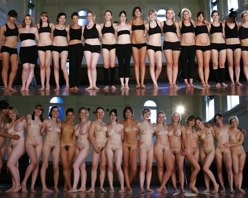 Naked models change clothes