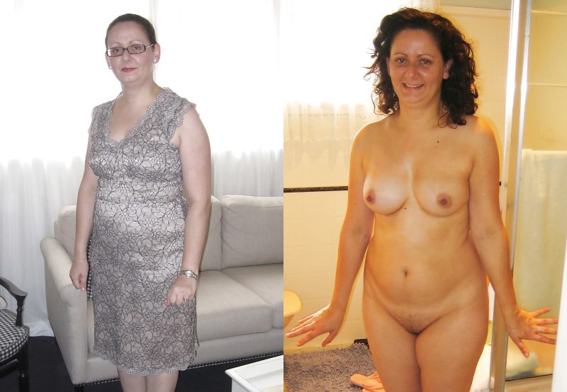 Mature blonde dressed and undressed