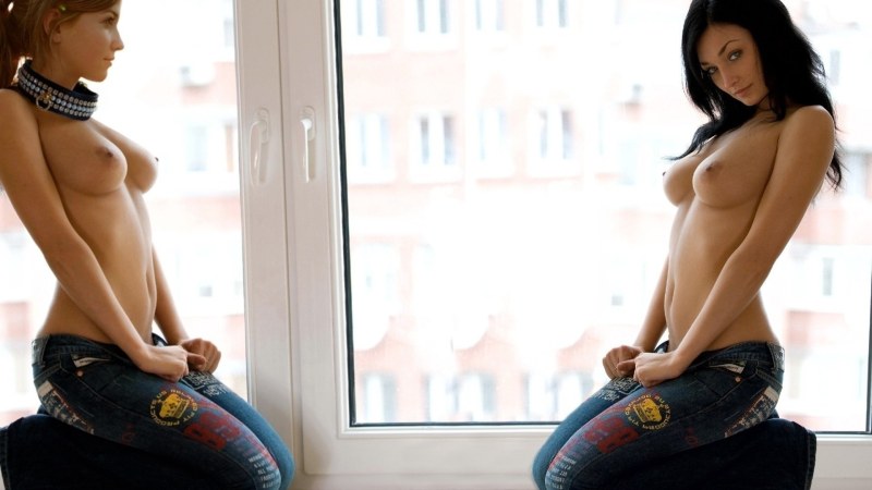 Beautiful girls in nude jeans