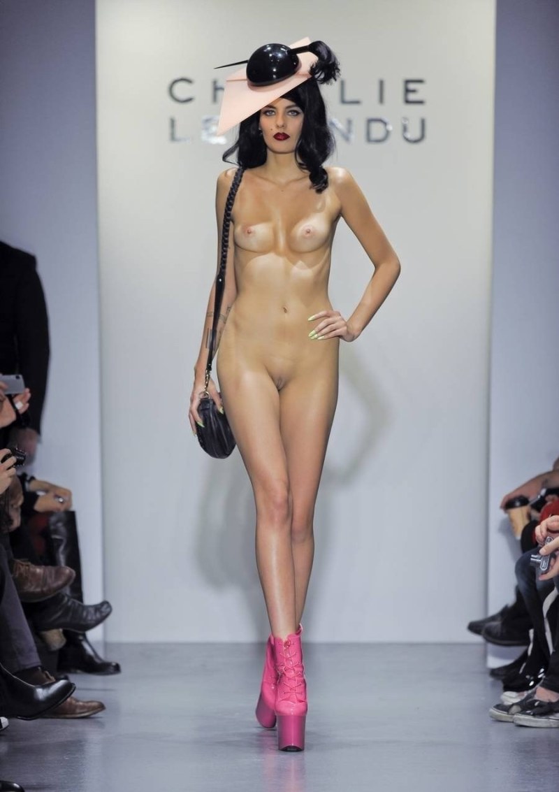 Naked fashion model on the catwalk