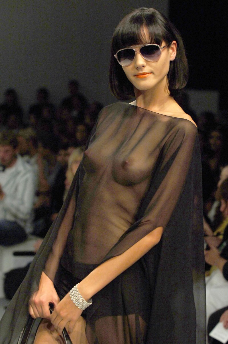 Absolutely naked models on the catwalk