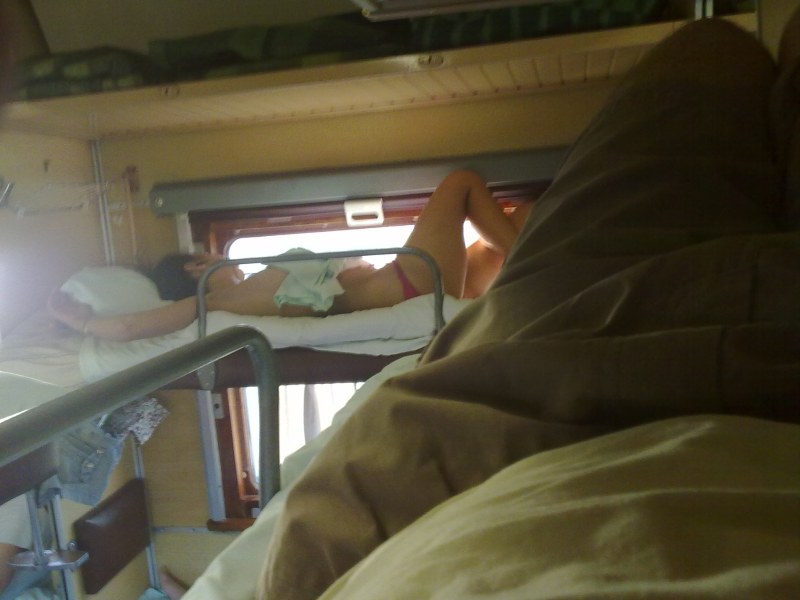 Women's legs on the train