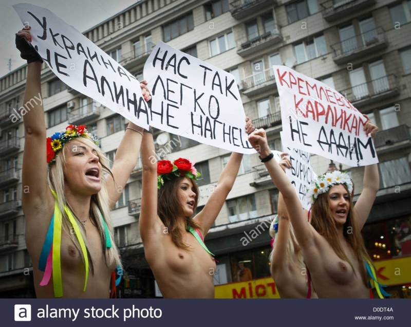 Femen pissed a portrait of Yanukovych