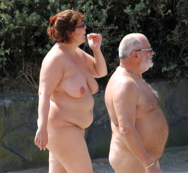 Naked elderly couples on the beach