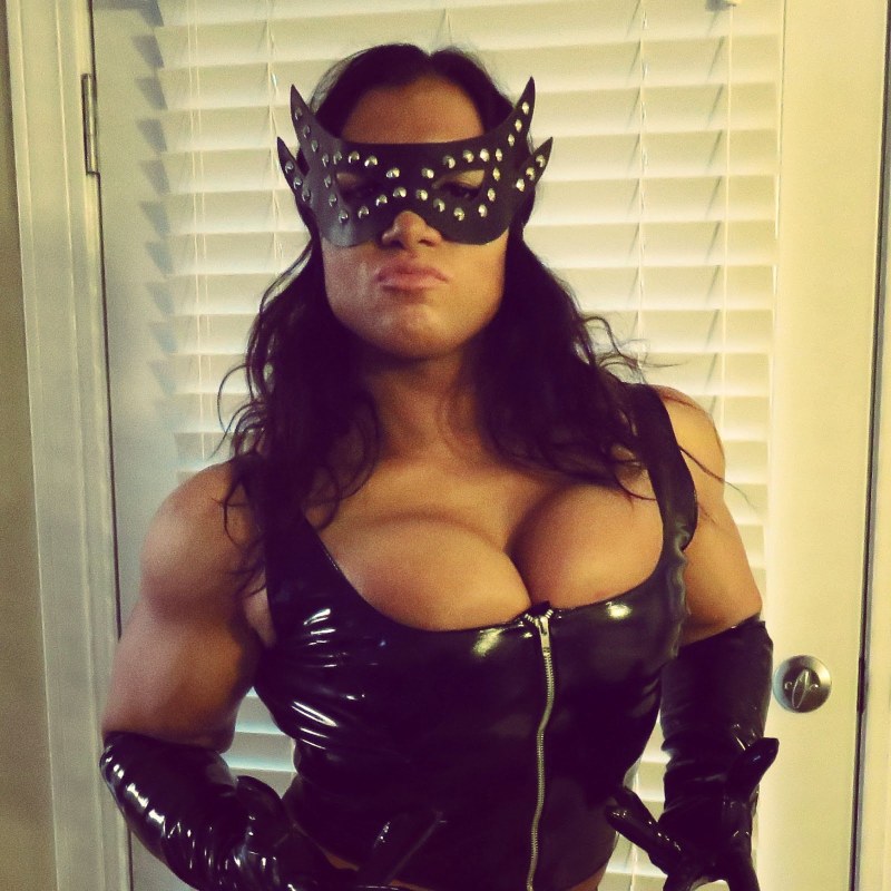 Woman cat with muscles