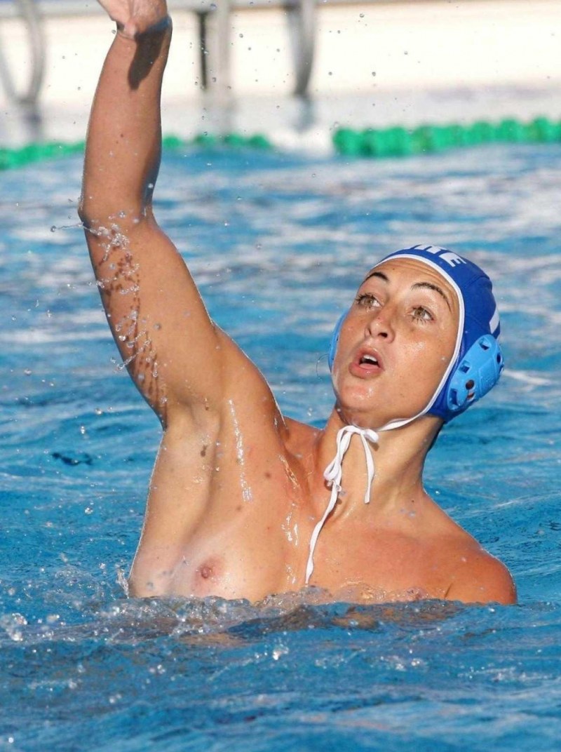 Naked in a wet swimsuit