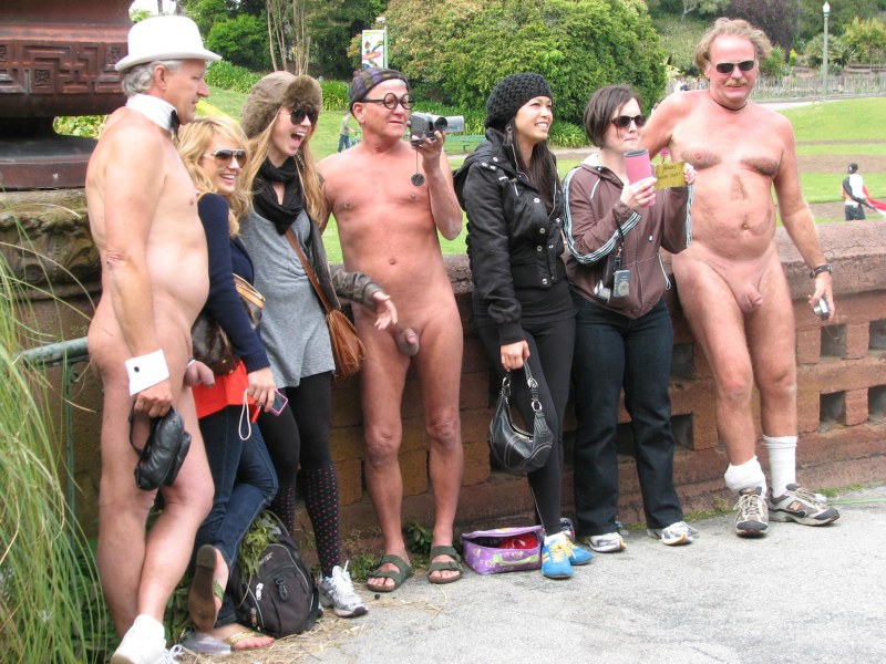 Naked women with dressed men