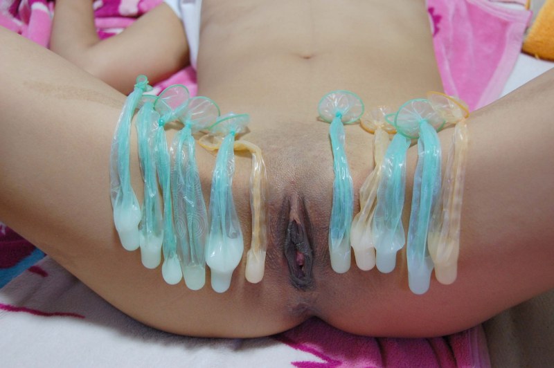 Dick finished in a condom