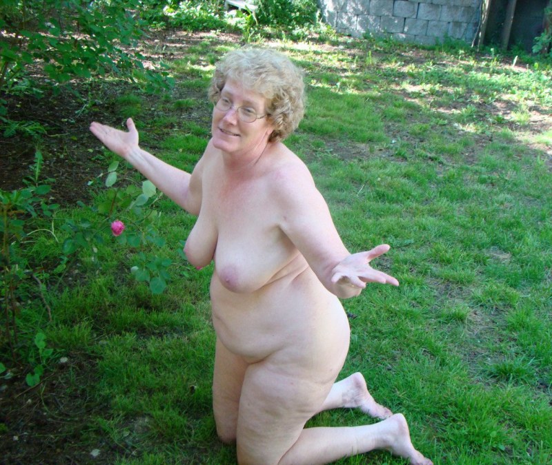 Naked old women in nature
