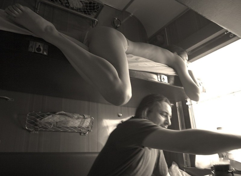 Girls on the train bridge nude