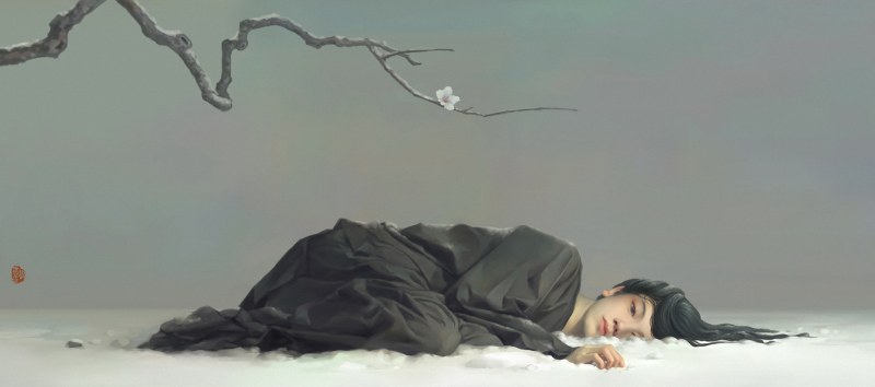 Girl lies on the ground art