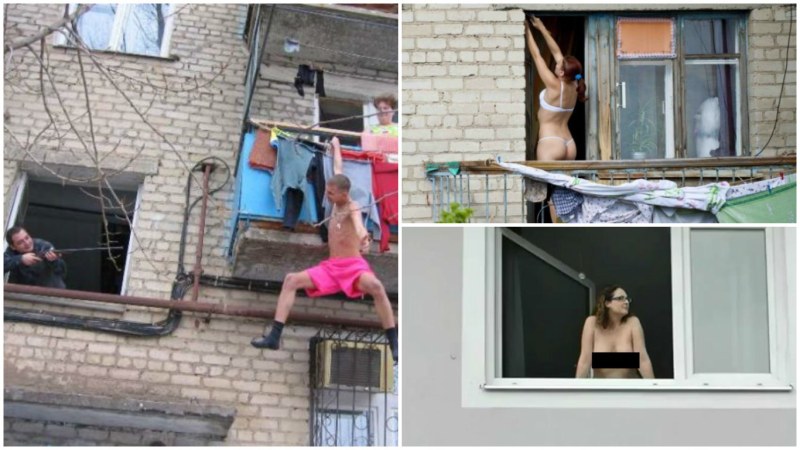 Spy in the windows and balconies of the nude