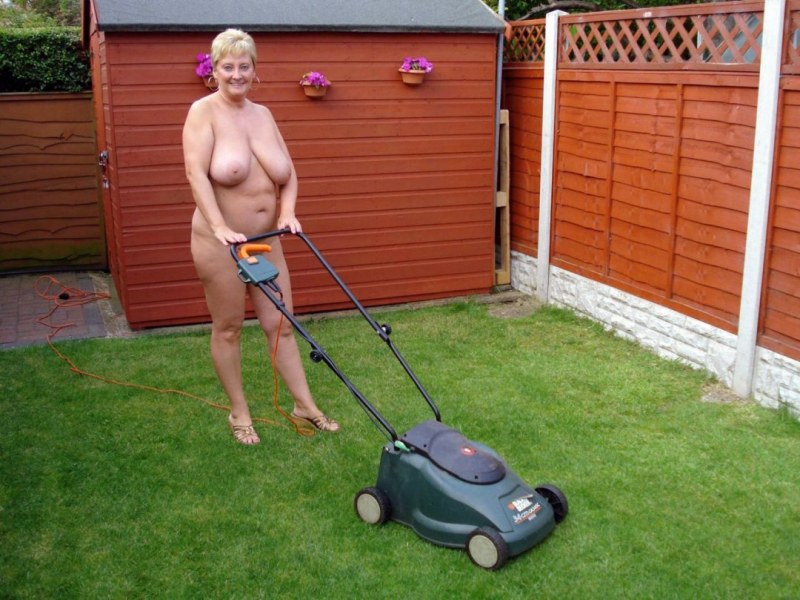 Cleaning the garden naked