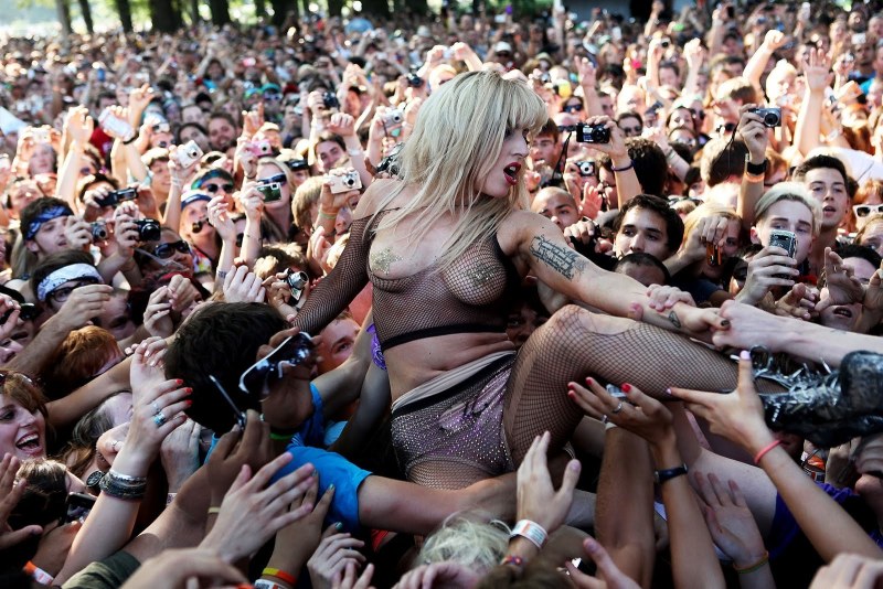 Naked rock singer at a concert
